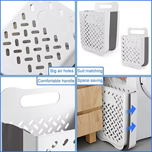 Portable And Foldable Spacesaver Laundry Basket XL Size With Free Adhesive Hooks
