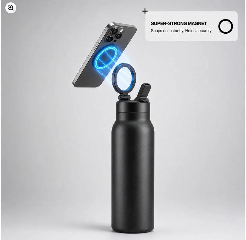 Stainless Steel Insulated Bottle with 360 Degree Rotating Universal Magnetic Phone Mount Holder