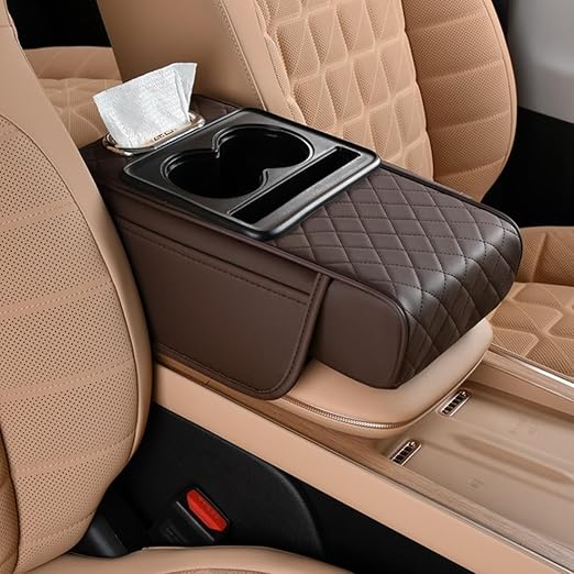 5 in 1 Universal Fit Car Armrest Console Cushion with 2 Cup Holders