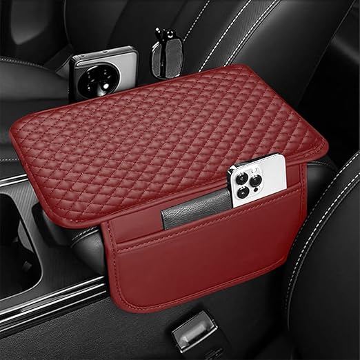 CAR ARMREST CONSOLE CUSHION PAD WITH 2 SIDE POCKETS - UNIVERSAL FIT FOR ALL CARS