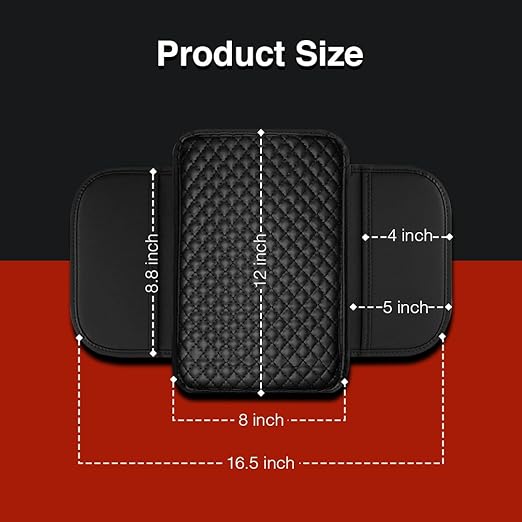 CAR ARMREST CONSOLE CUSHION PAD WITH 2 SIDE POCKETS - UNIVERSAL FIT FOR ALL CARS