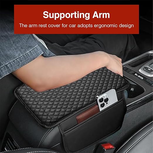 CAR ARMREST CONSOLE CUSHION PAD WITH 2 SIDE POCKETS - UNIVERSAL FIT FOR ALL CARS