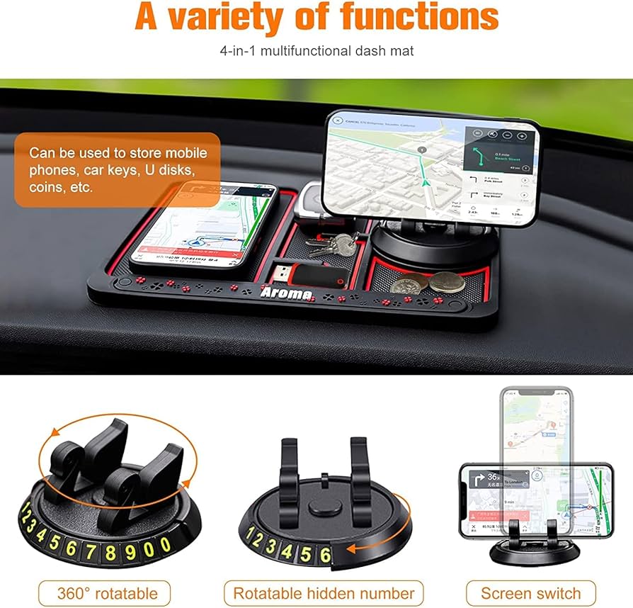5 in 1 Anti Slip Mat for Car with Phone Holder and Parking Display Number