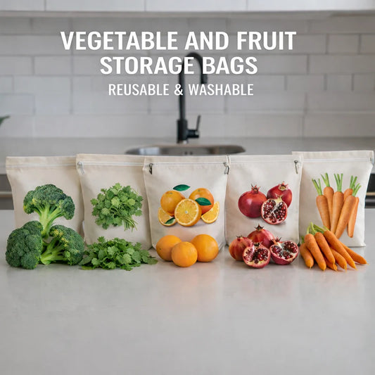 Pure Cotton Breathable Reusable and Washable Printed Fruits and Vegetable Bags