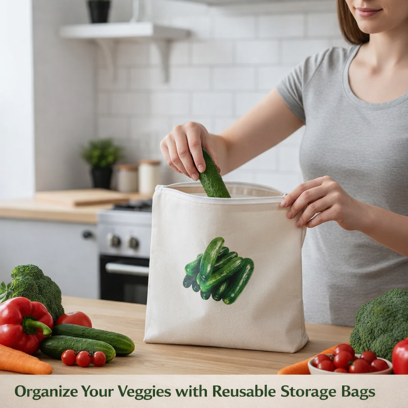 Pure Cotton Breathable Reusable and Washable Printed Fruits and Vegetable Bags