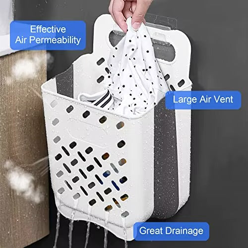 Portable And Foldable Spacesaver Laundry Basket XL Size With Free Adhesive Hooks
