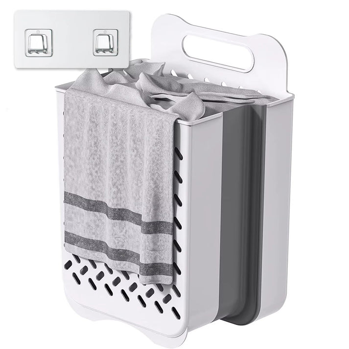 Portable And Foldable Spacesaver Laundry Basket XL Size With Free Adhesive Hooks