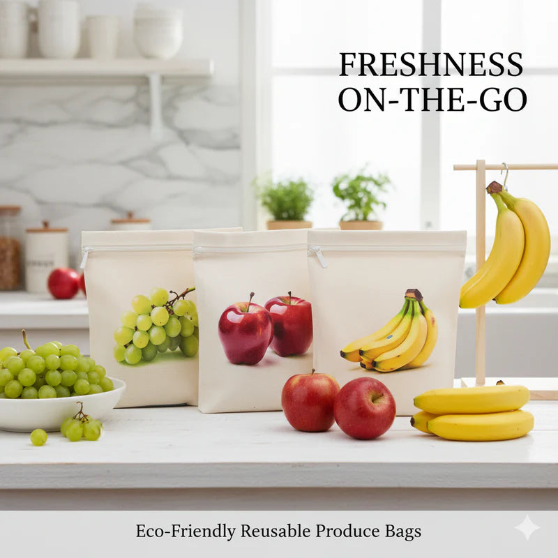 Pure Cotton Breathable Reusable and Washable Printed Fruits and Vegetable Bags