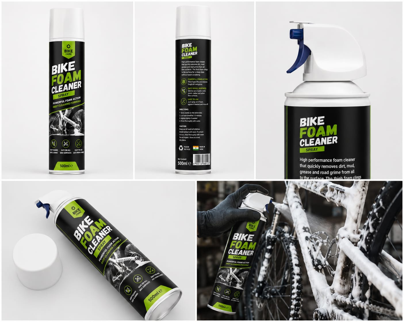 Motorcycle and Bicycle Dry Foam Cleaning Spray for Extra Shine