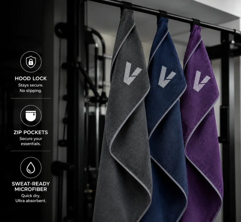 900 GSM Sweat Absorbing Full Length LOCKFIT GYM TOWEL with ZIP Pockets