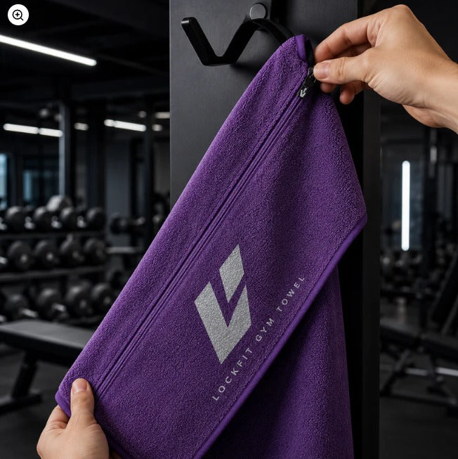 900 GSM Sweat Absorbing Full Length LOCKFIT GYM TOWEL with ZIP Pockets
