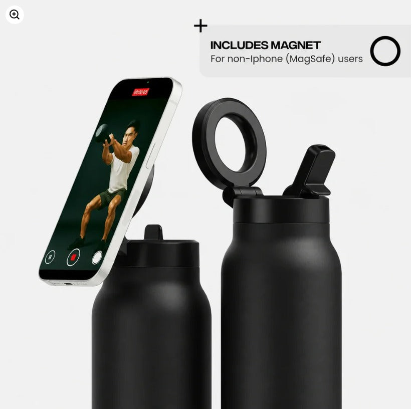 Stainless Steel Insulated Bottle with 360 Degree Rotating Universal Magnetic Phone Mount Holder