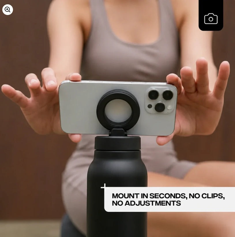 Stainless Steel Insulated Bottle with 360 Degree Rotating Universal Magnetic Phone Mount Holder