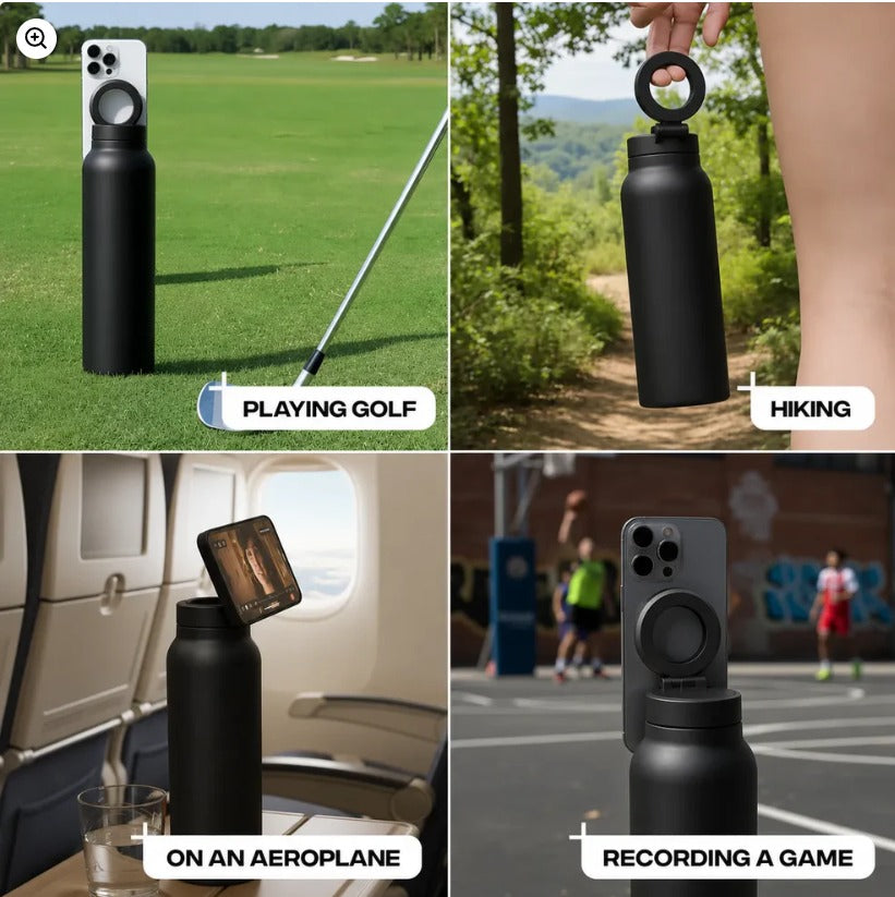 Stainless Steel Insulated Bottle with 360 Degree Rotating Universal Magnetic Phone Mount Holder
