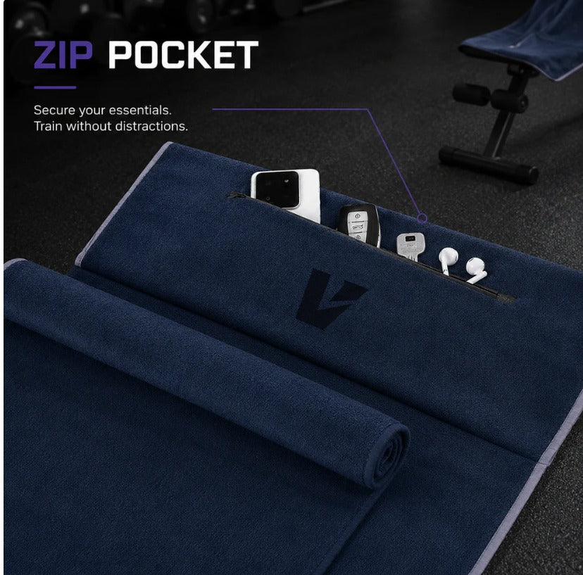 900 GSM Sweat Absorbing Full Length LOCKFIT GYM TOWEL with ZIP Pockets