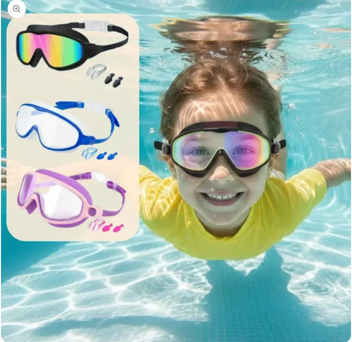 AntiFog UV Protected Leak Proof Swimming Goggles with Attached Clips and Earbuds