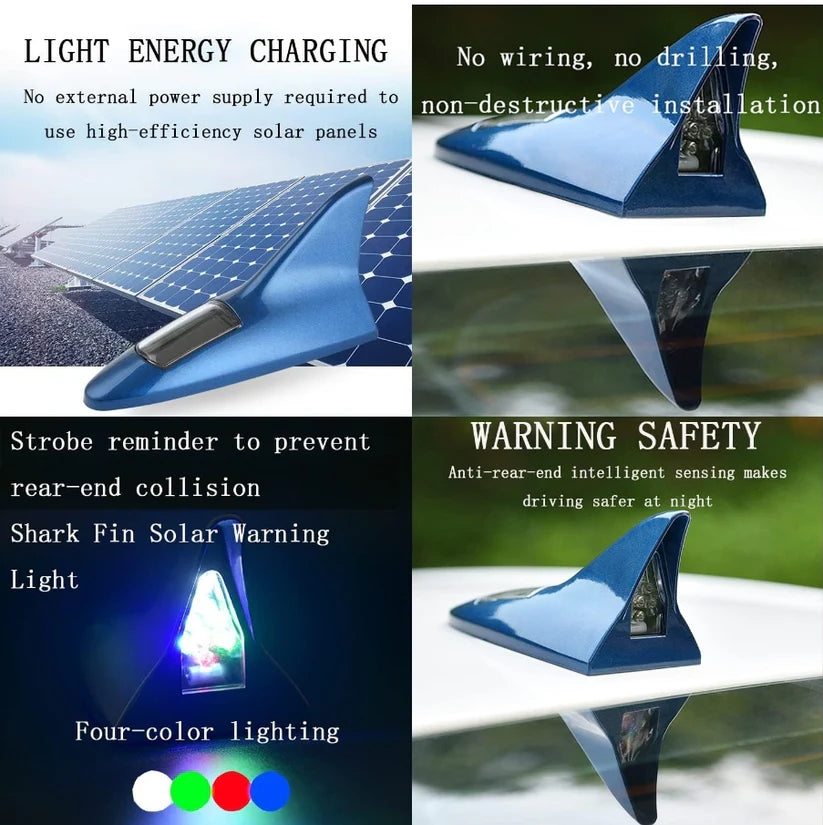 Solar Powered Rechargeable LED Shark Fin Car Roof Antenna