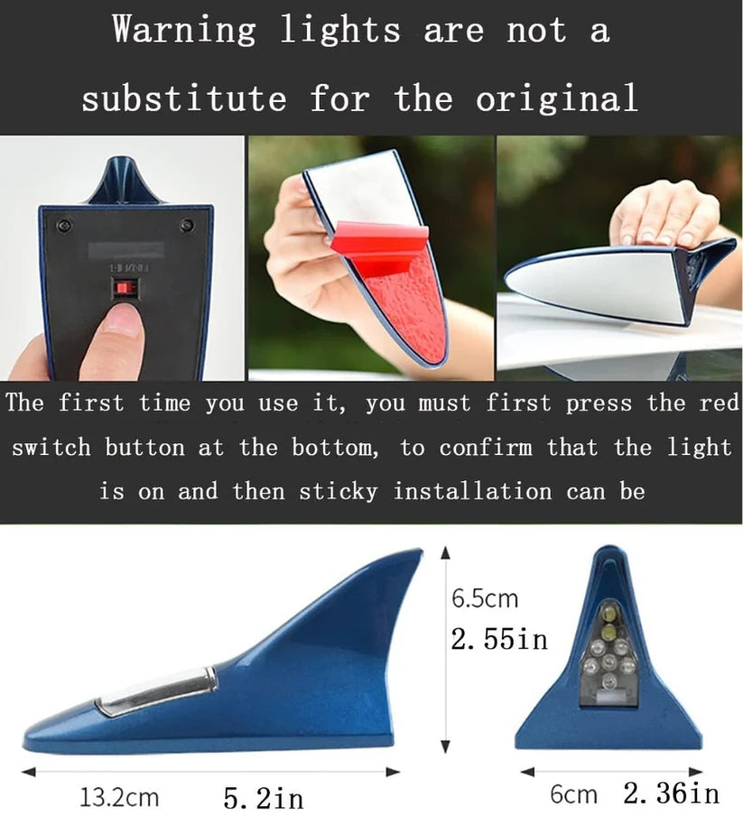 Solar Powered Rechargeable LED Shark Fin Car Roof Antenna